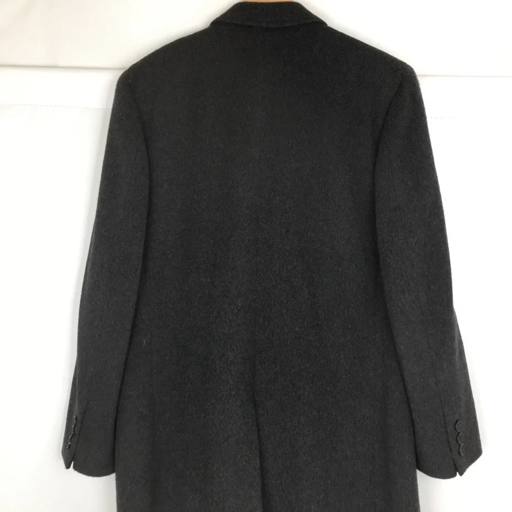 Mens Gray Cashmere Wool Blend Long Overcoat Single Breasted Size 44L